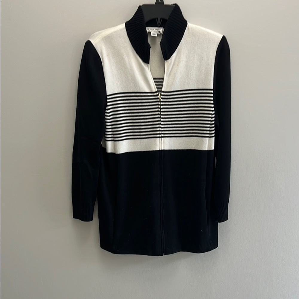 St. John Black and White Geometric Cardigan
